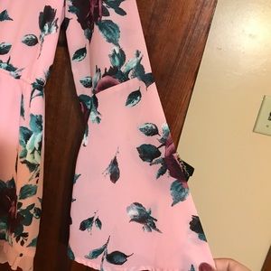 Pink Floral Romper with Bell Sleeves